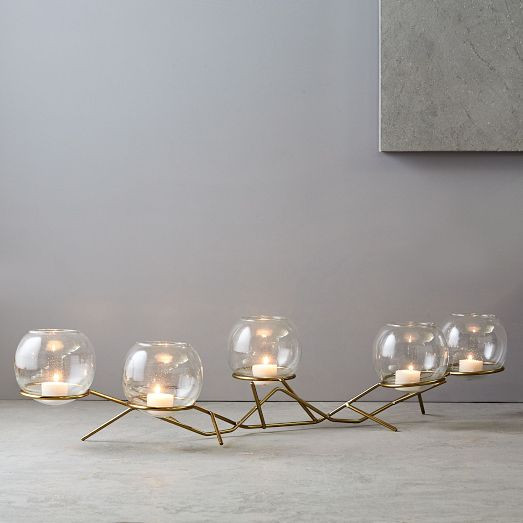 Brass &amp; Glass Globe Votive Centerpiece | West Elm (US)