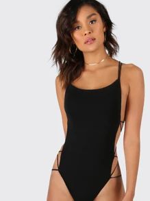 SHEIN BAE Strappy Open-Back Cheeky Bodysuit
   SKU: mmcbodysuit-lbs3747-black      
          (99... | SHEIN