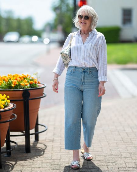 I’m loving my summer weight jeans from Madewell. These wide-leg cropped jeans feel cool and look great. I’m wearing my TTS 30 in these. Sometimes I size down at Madewell, but these don’t have as much stretch as others. They pair beautifully with these easy breezy top and I’m will link to some great finds at Madewell too  

#LTKOver40 #LTKMidsize #LTKxMadewell