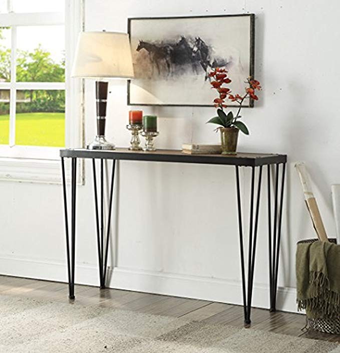 Vintage Brown Black Metal Frame Entryway Console Sofa Table with Nailheads | Amazon (US)