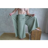 Fisherman Linen Pants, Wrap Pants For Men, Men's Wide Leg Natural Flax Loose Yoga | Etsy (US)