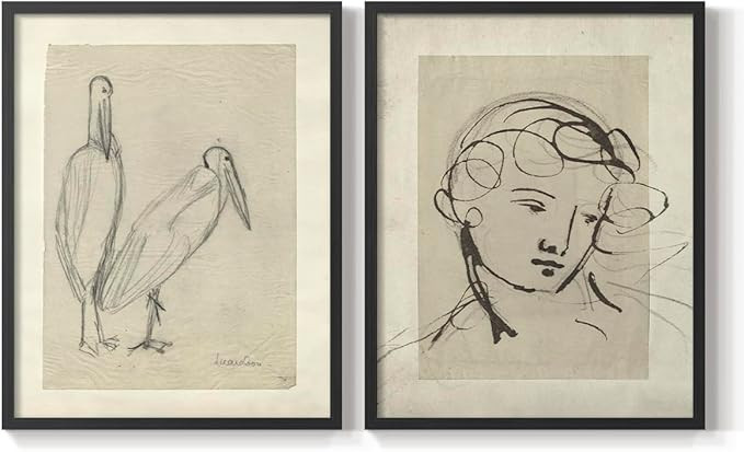 Renditions Gallery Set of 2 Peel & Stick Framed Prints, Abstract Wall Art, Minimalist Stork & Wom... | Amazon (US)