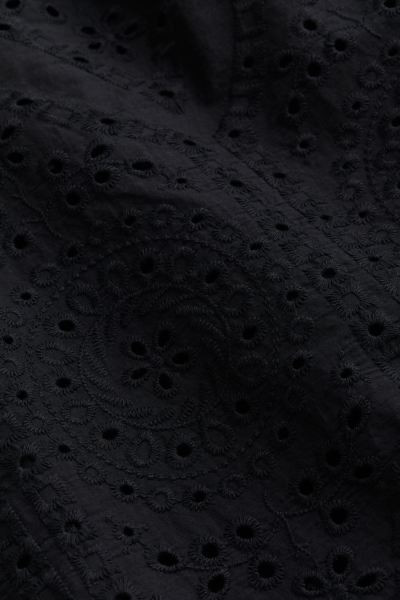 Blouse with Eyelet Embroidery - V-neck - Extra-long sleeve - Black - Ladies | H&M US | H&M (US + CA)
