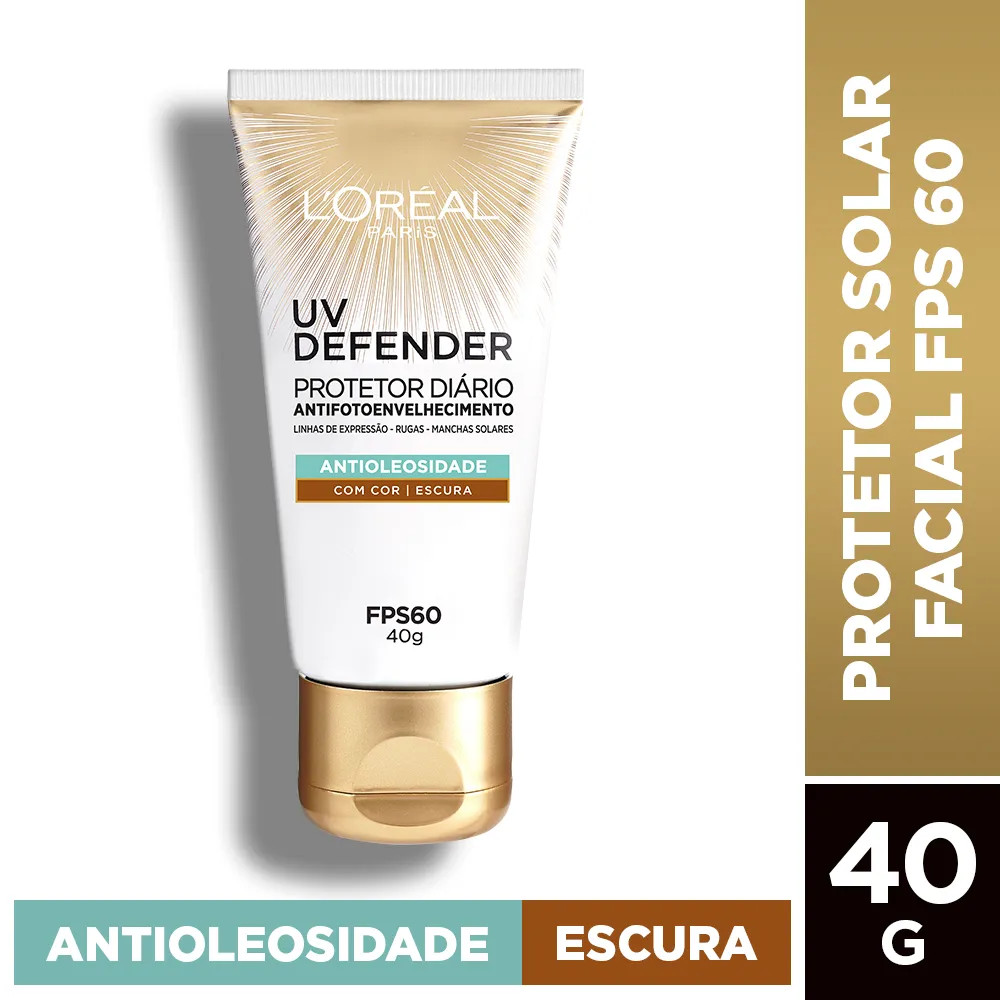 Protetor Solar Facial L'Oréal Paris UV Defender Antioleosidade Cor Escura FPS 60 40g - Pague Men... | Pague Menos BR