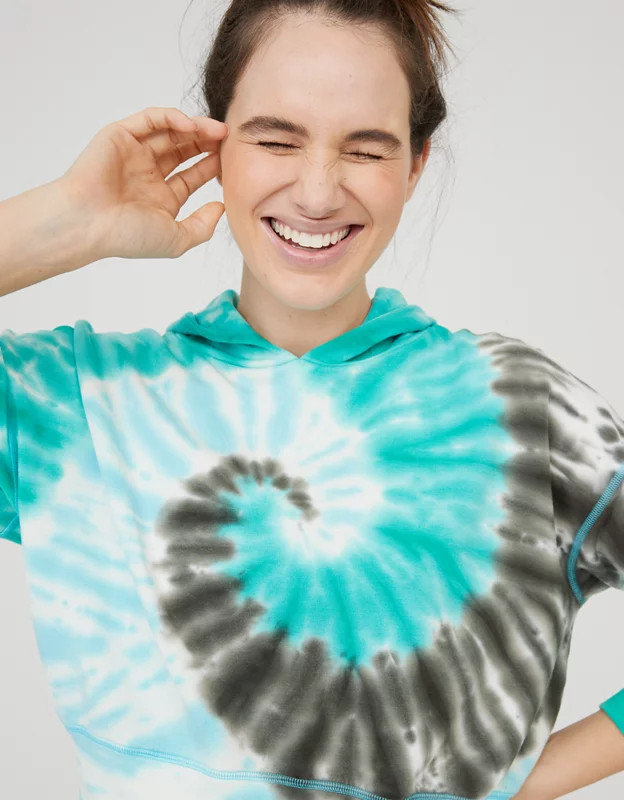 OFFLINE OTT Fleece Tie Dye Cropped Hoodie | American Eagle Outfitters (US & CA)