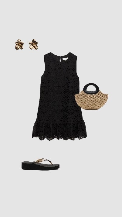Summer Holiday Smart Casual Outfit 🌞

• black broderie shift dress wedge flip flops flatform sandals beige neutral raffia beach bag spring outfit pub uk beer garden party outfits date night outfit 2026 women’s trendy outfit •

#LTKuk #LTKsummer #LTKtravel