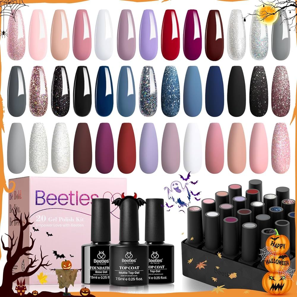 beetles Gel Polish Nail Set 20 Colors Modern Muse Collection Nude Gray Pink Blue Glitter Manicure... | Amazon (US)