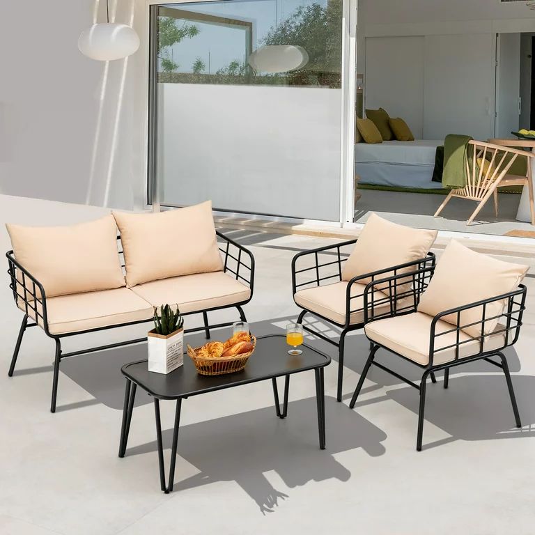 Costway 4PCS Patio Furniture Set Cushioned Sofa Loveseat Armrest Table Garden | Walmart (US)