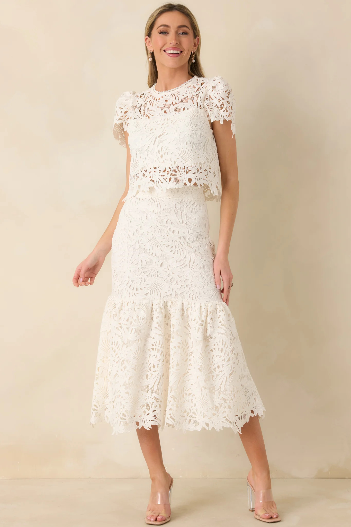 Forever Begins Ivory Floral Lace Top | Red Dress