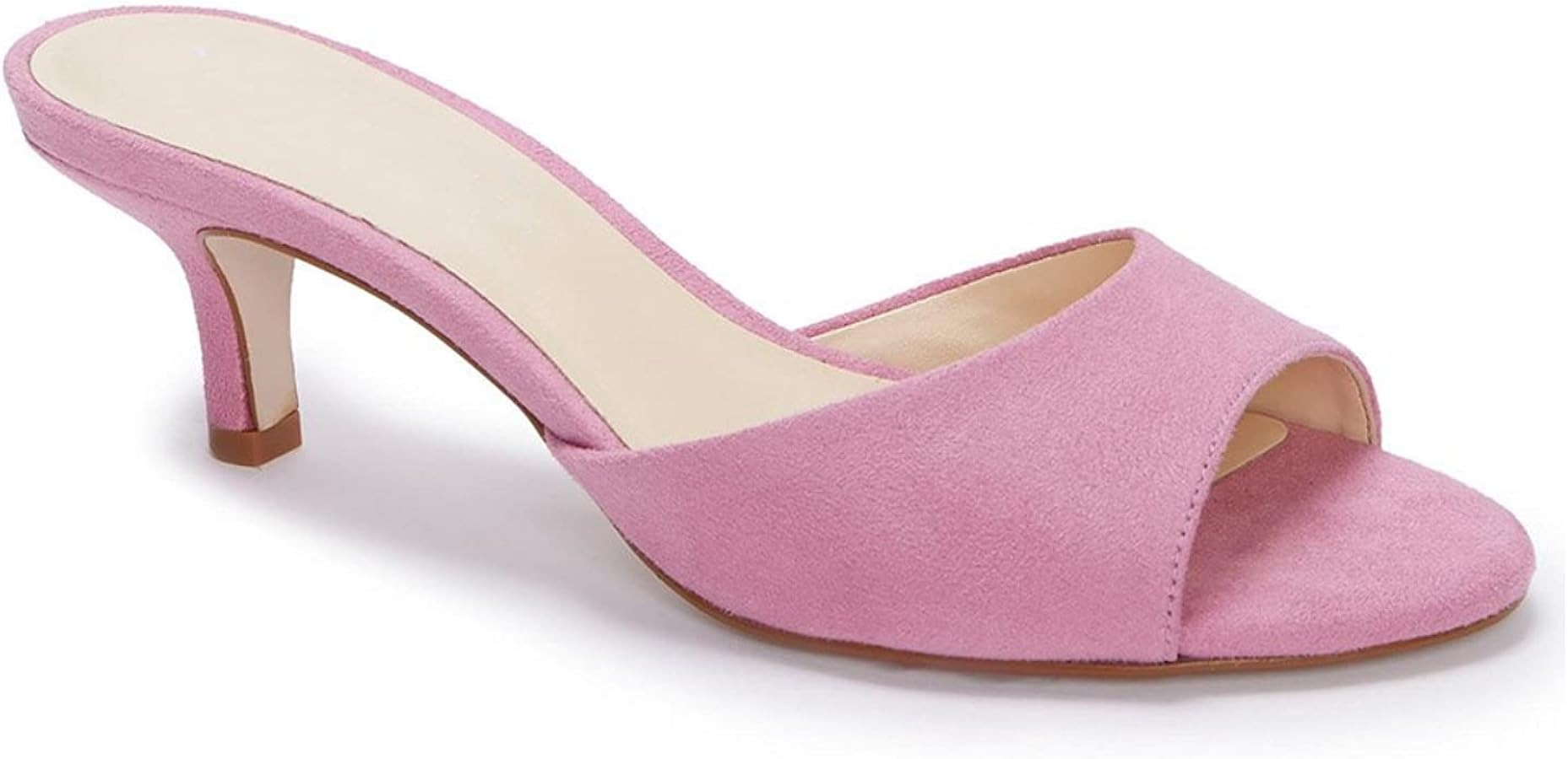 Coutgo Womens Kitten Heel Slide Sandal Cute Open Toe Mules Backless Slip On Heeled Dress Shoe(Ple... | Amazon (US)