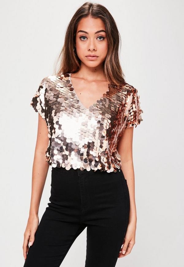 Rose Gold Sequin T-Shirt | Missguided (US & CA)