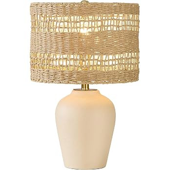 Maxax Boho Ceramic Table Lamp for Living Room, 21" Farmhouse Ceramic Bedside Lamp with Woven Ratt... | Amazon (US)