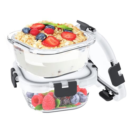 FAMIDGE 2 Pack 11oz Glass Meal Prep Containers Reusable, Glass Lunch Containers with Lids, Snack Containers, Lunch Container for Fruits and Meals | Amazon (US)