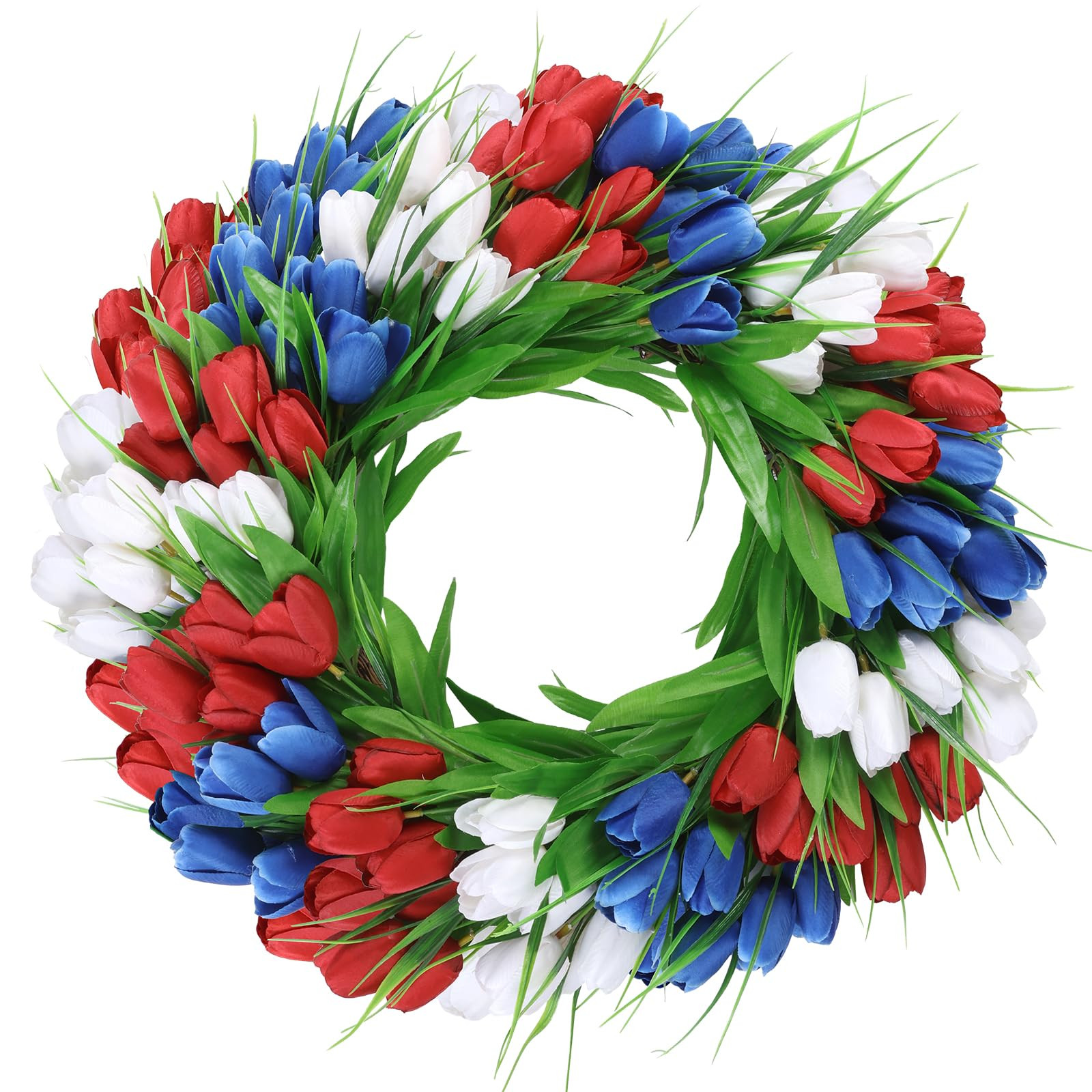 U'Artlines 20 Inch Tulip Wreath for Front Door, Spring Summer Silk Wreath with Green Leaves Artif... | Amazon (US)