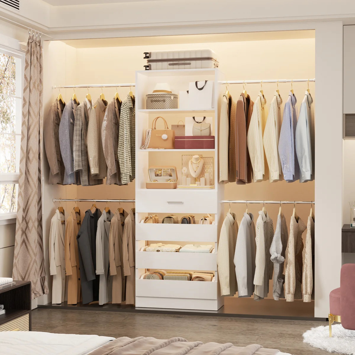 4-9Ft Closet Organizer With 4 Wooden Drawers And 4 Rods | Wayfair North America