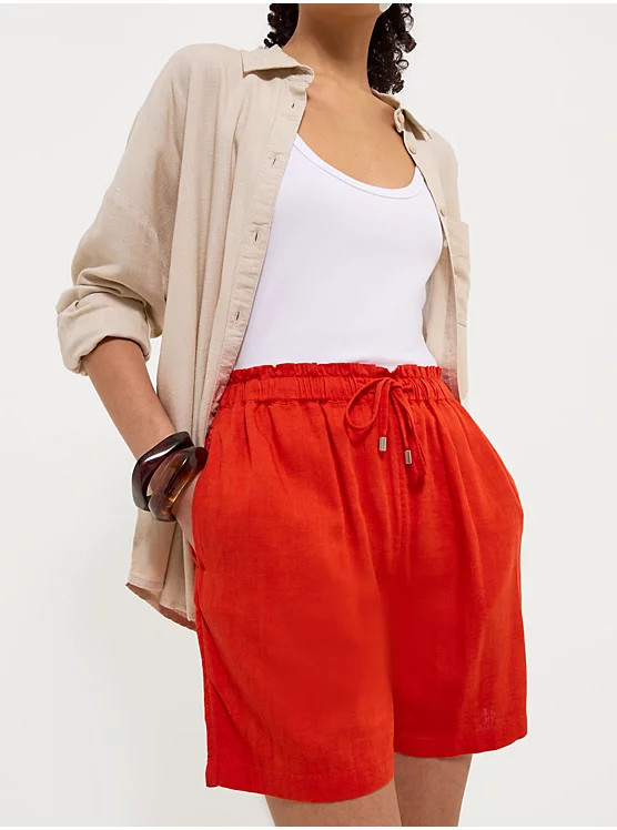 Red Drawstring Waist Shorts with Linen | George