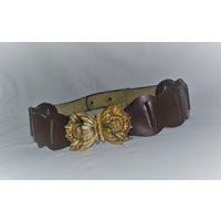 Vintage Women Brown Leather Belt Gold Tone Flower Butterfly Buckle Genuine Statement Waist | Etsy (US)