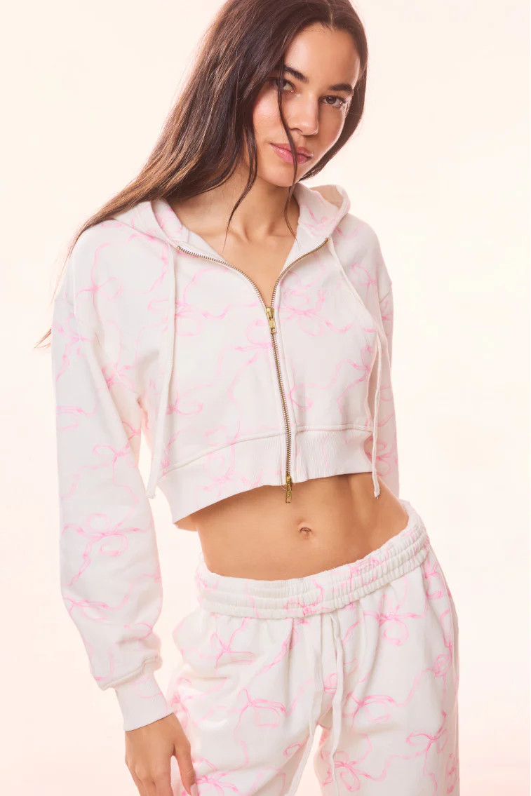 Pierra Cotton Cropped Bow Hoodie | LoveShackFancy