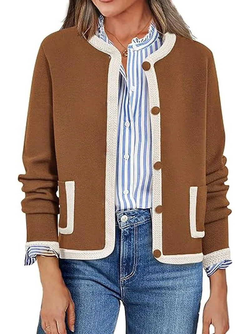 PRETTYGARDEN Women's Winter Trendy Button Down Open Front Cardigan Sweaters Knit Color Block Jack... | Walmart (US)