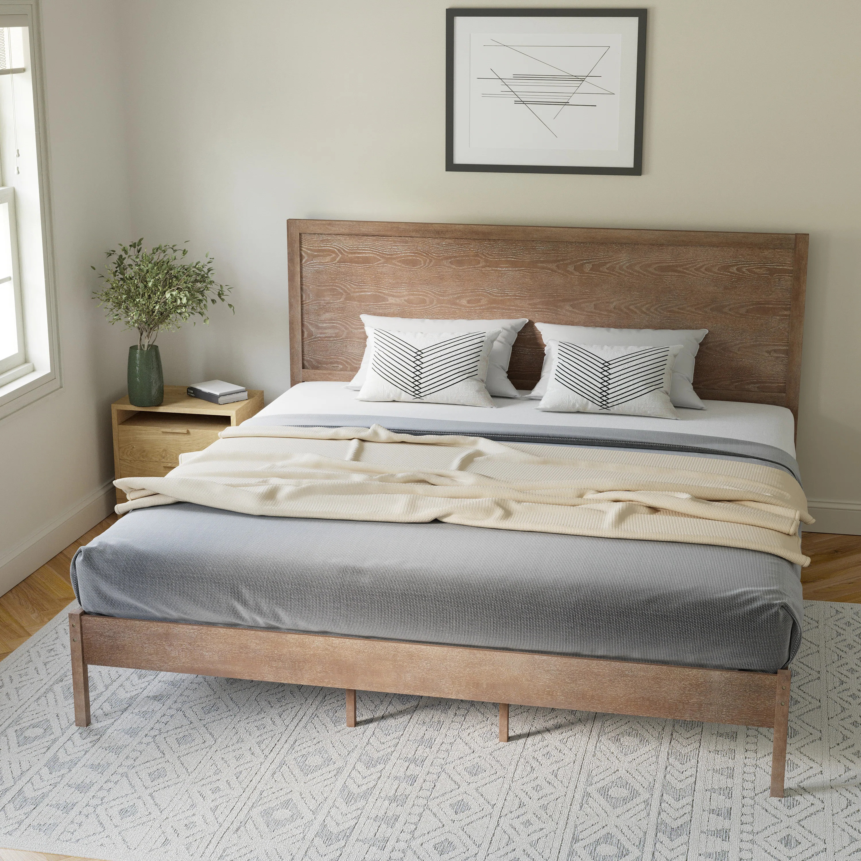 Eymen Modern Solid Wood Platform Bed with Wooden Slats and Headboard | Wayfair North America
