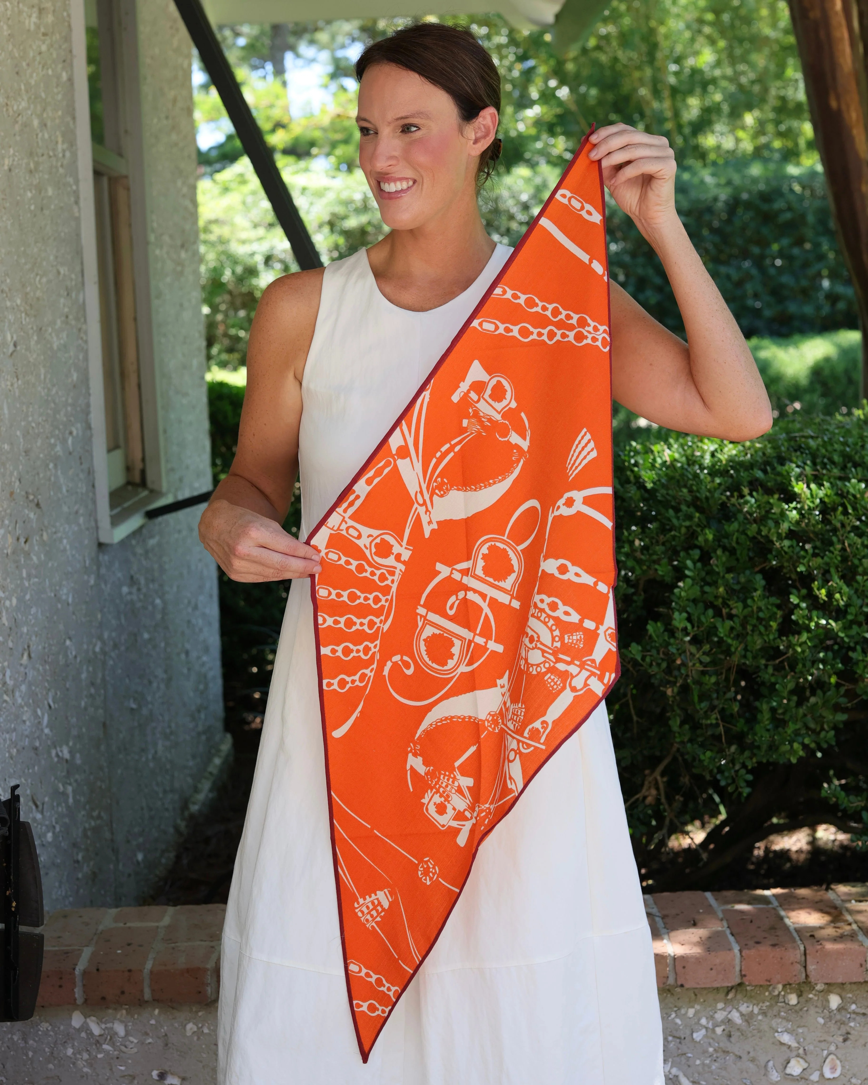 Buckle Print Scarf Orange | Caroline Hill