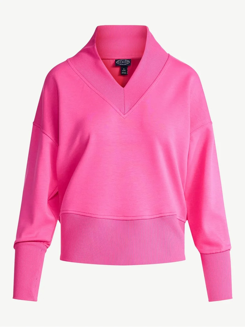 Scoop Women's and Women's Plus New Scubaknit V Neck Sweatshirt, Sizes XS-4X | Walmart (US)