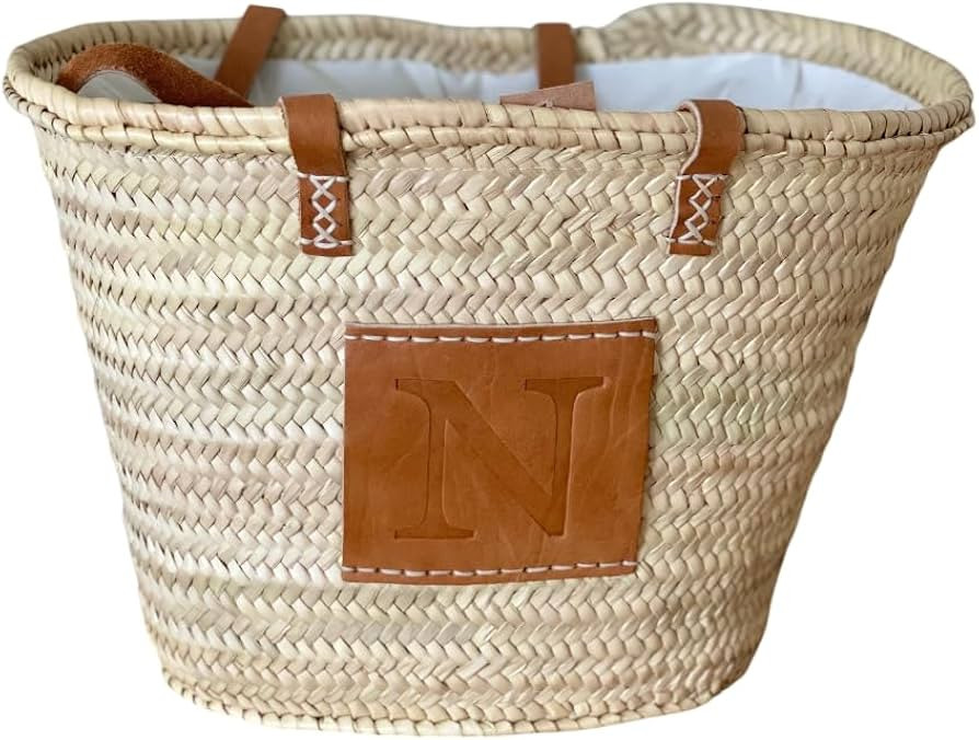 Capazo inicial personalizado playa - Capazo mimbre bolso playa inicial personalizada con forro in... | Amazon (ES)