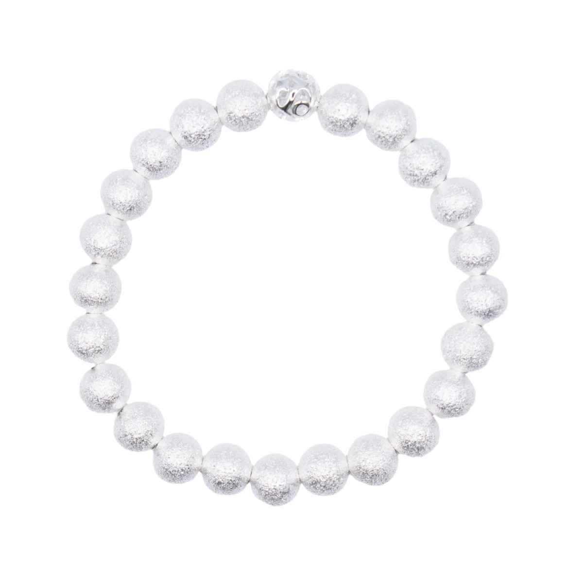 8mm Sterling Silver Diamond Dust Beaded Bracelet | Sparkl
