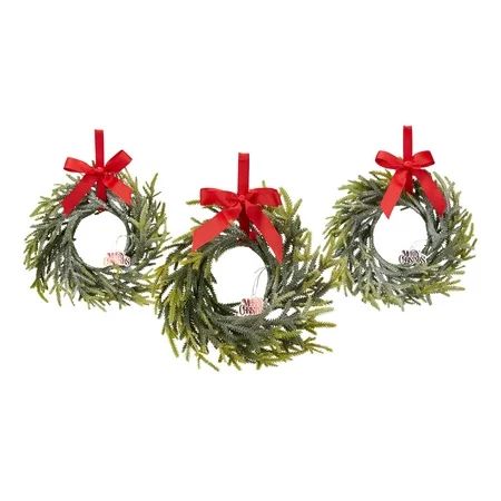 Holiday Time Silver Glitter Pine Wreath Christmas Decorations, 6", Set of 3 | Walmart (US)