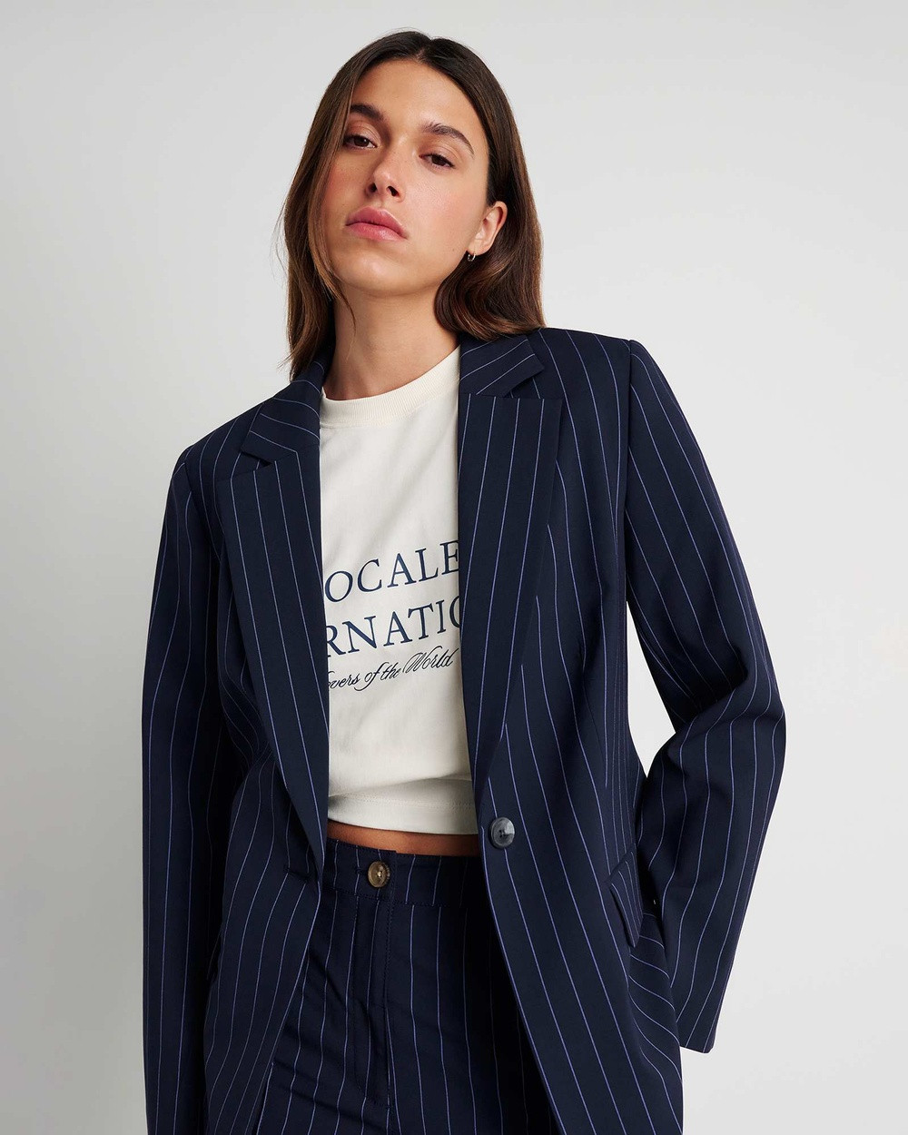 Jag - Gia Relaxed Pinstripe Blazer - Coats & Jackets (navy) Gia Relaxed Pinstripe Blazer | THE ICONIC (AU & NZ)