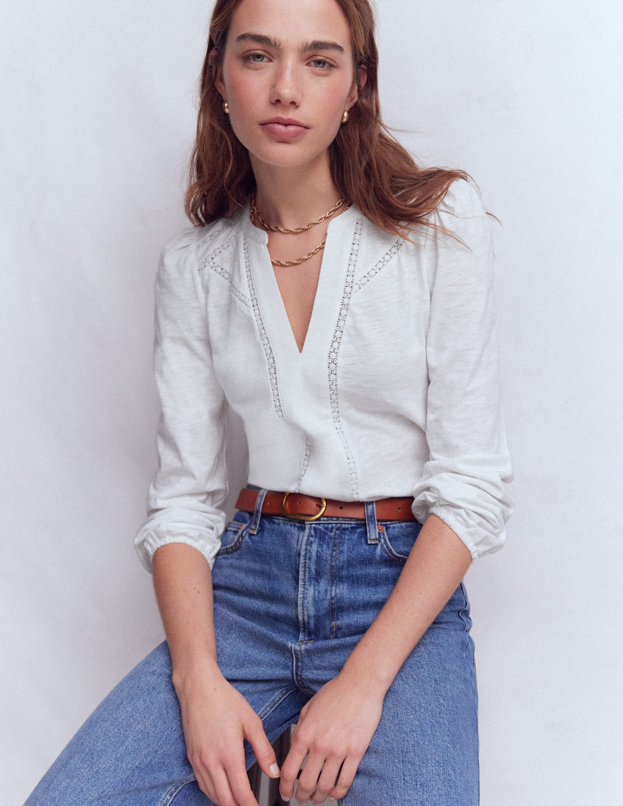 Poppy Long Sleeve Top-White | Boden (US)