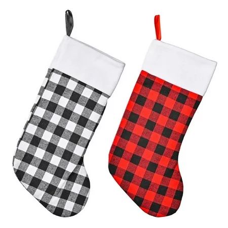 Christmas Stockings Red Black Buffalo Plaid Christmas Stockings Fireplace Hanging Stockings for Fami | Walmart (US)