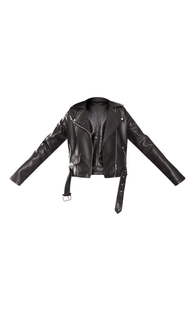 Tall Black Faux Leather Zip Detail Biker Jacket | PrettyLittleThing US