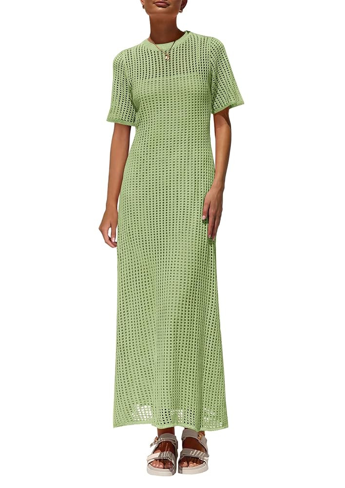 PRETTYGARDEN Womens Eyelet Cover Up Dress 2025 Summer Vacation Resort Maxi Dresses Beach Short Sl... | Amazon (US)