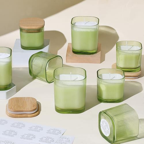 12 Pcs 12oz, 6oz Green Candle Jars for Making Candles, Ribbed Empty Glass Jars with Bamboo Lids for Candle Making Supplies for Candles DIY, Sample Containers Vessels for DIY Gifts | Amazon (US)