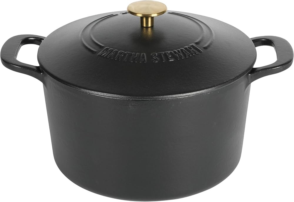 MARTHA STEWART Gatwick 7 QT Enamel Cast Iron Dutch Oven, Matte Black | Amazon (US)