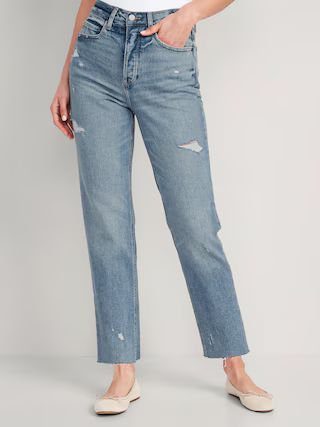Extra High-Waisted Button-Fly Ripped Cut-Off Straight Ankle Jeans for Women | Old Navy (US)