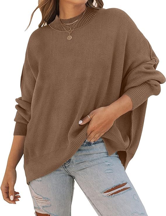 ZESICA Women's Fall Casual Long Sleeve Crew Neck Side Slit Oversized Ribbed Knit Pullover Sweater... | Amazon (US)