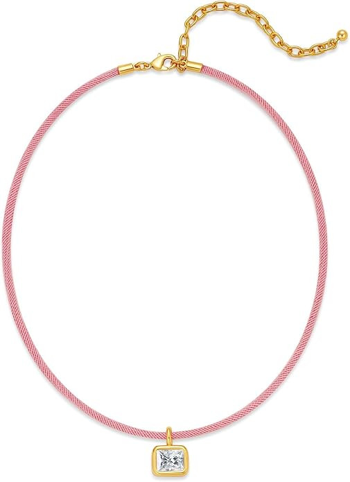 Choker Necklace for Women Dainty Cubic Zircon Pendant Necklace Colorful Rope Chain Necklaces Cute... | Amazon (US)