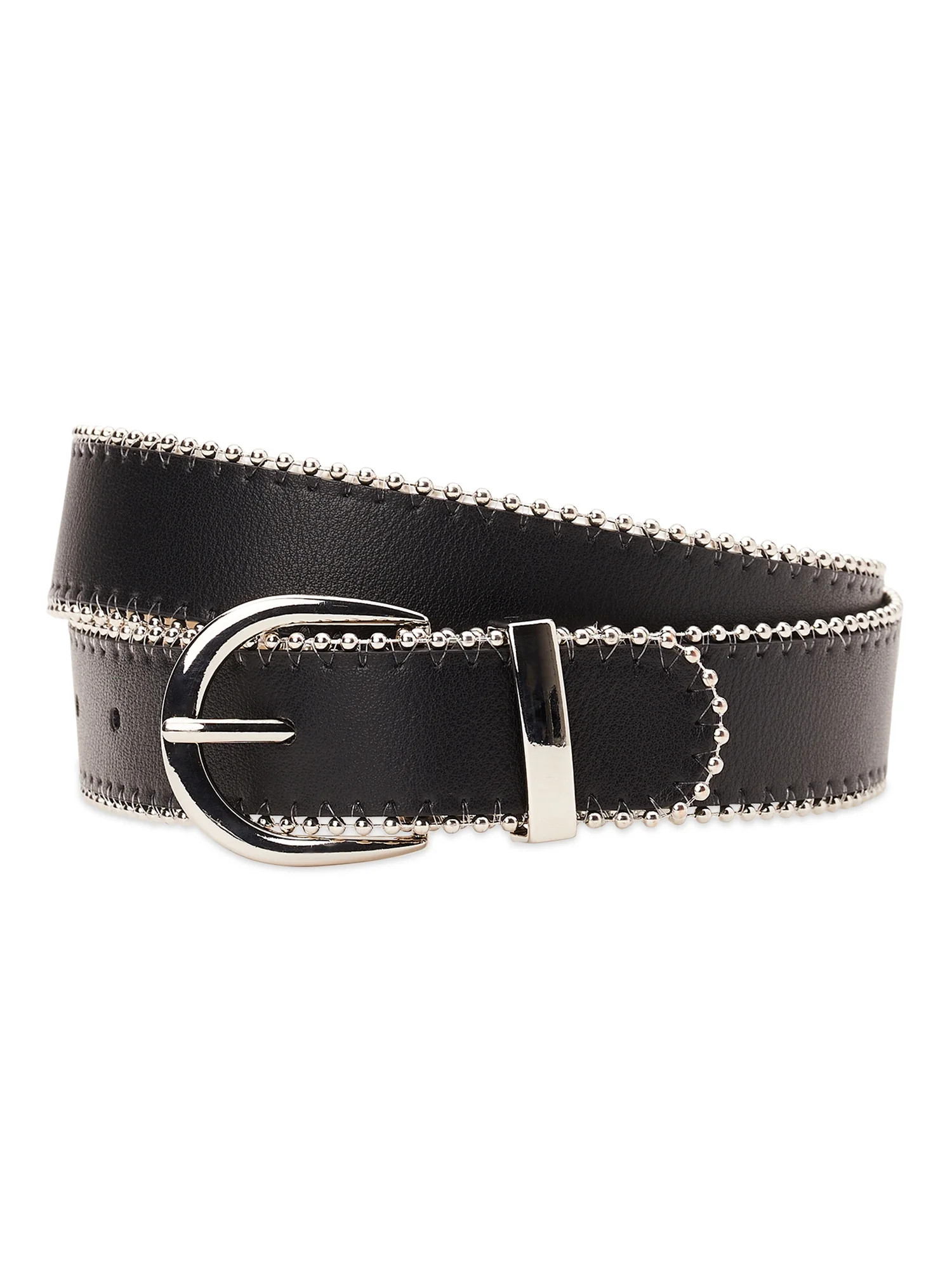 Madden NYC Women's PU Belt with Ball Chain Edge, Black | Walmart (US)