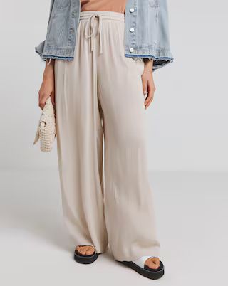 Stone Tie Wasit Crinkle Wide Leg Trousers | Simply Be | Simply Be (UK)