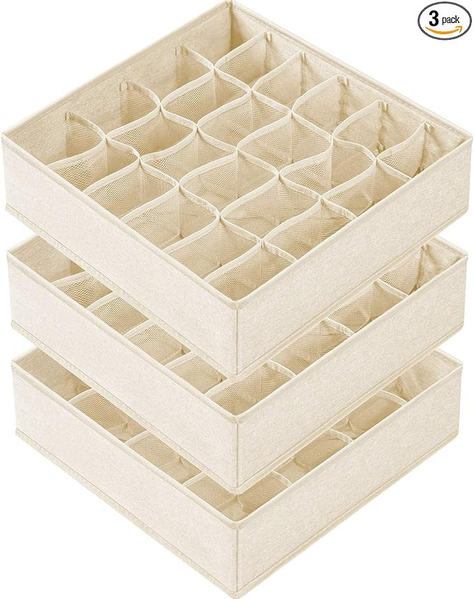 3 Pack Sock Underwear Organizer Dividers, 64 Cell Fabric Foldable Cabinet Closet Organizers and S... | Amazon (US)