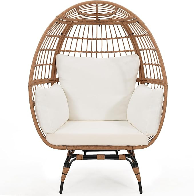 Oversized 360 Swivel Rattan Egg Chair for Adult, Indoor Outdoor Patio Large Wicker Egg Chair with... | Amazon (US)