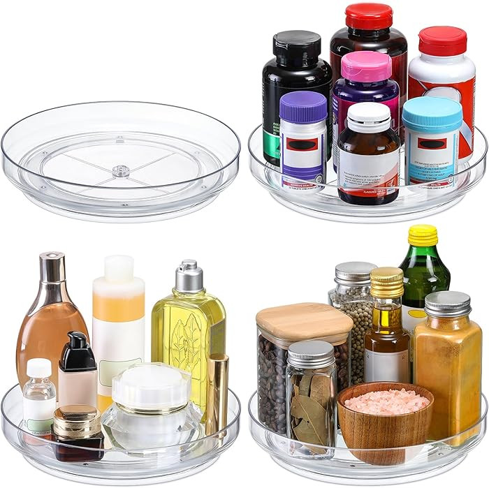 4 Pack, 10 Inch Clear Non-Skid Lazy Susan Organizers - Turntable Rack for Kitchen Cabinet, Pantry... | Amazon (US)