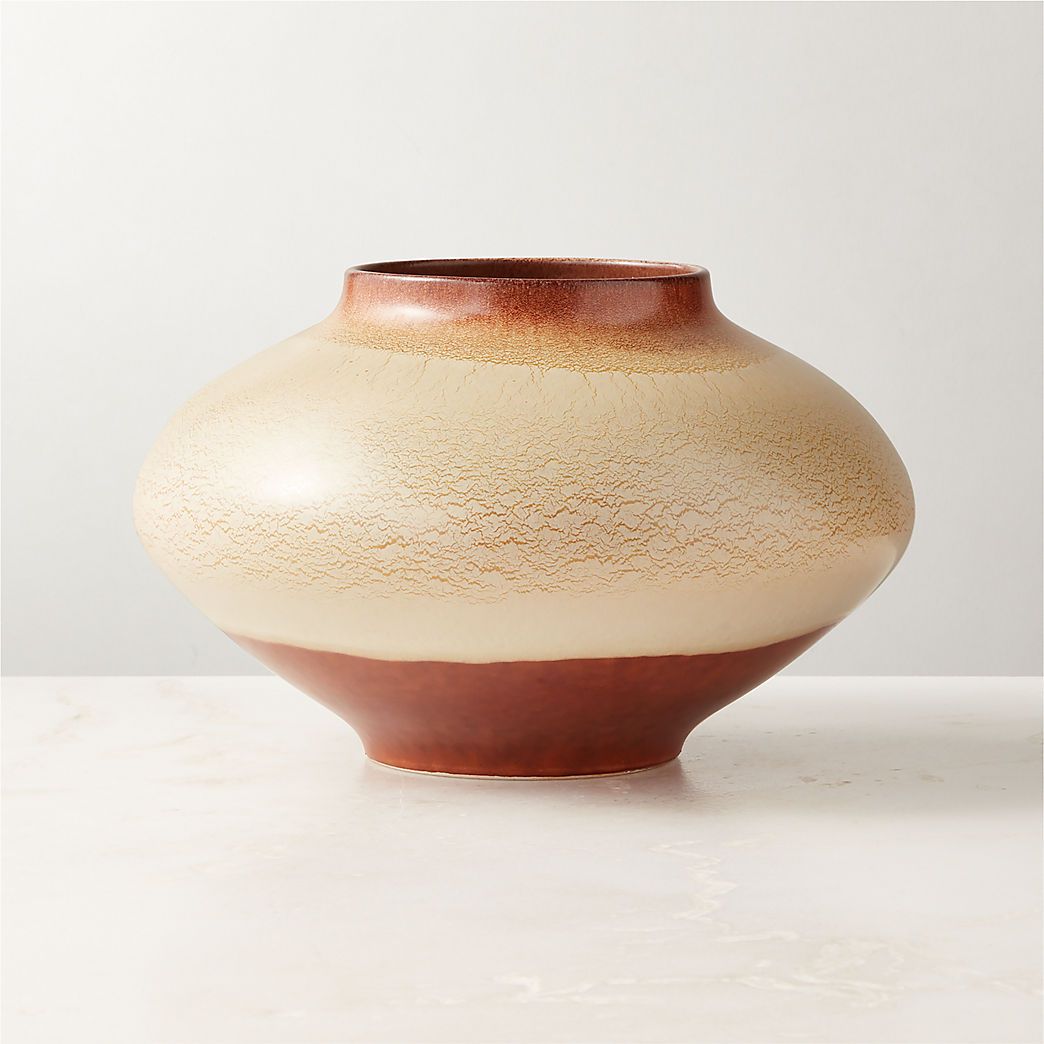 Osimo Round Warm Brown and White Ceramic Vase | CB2 | CB2