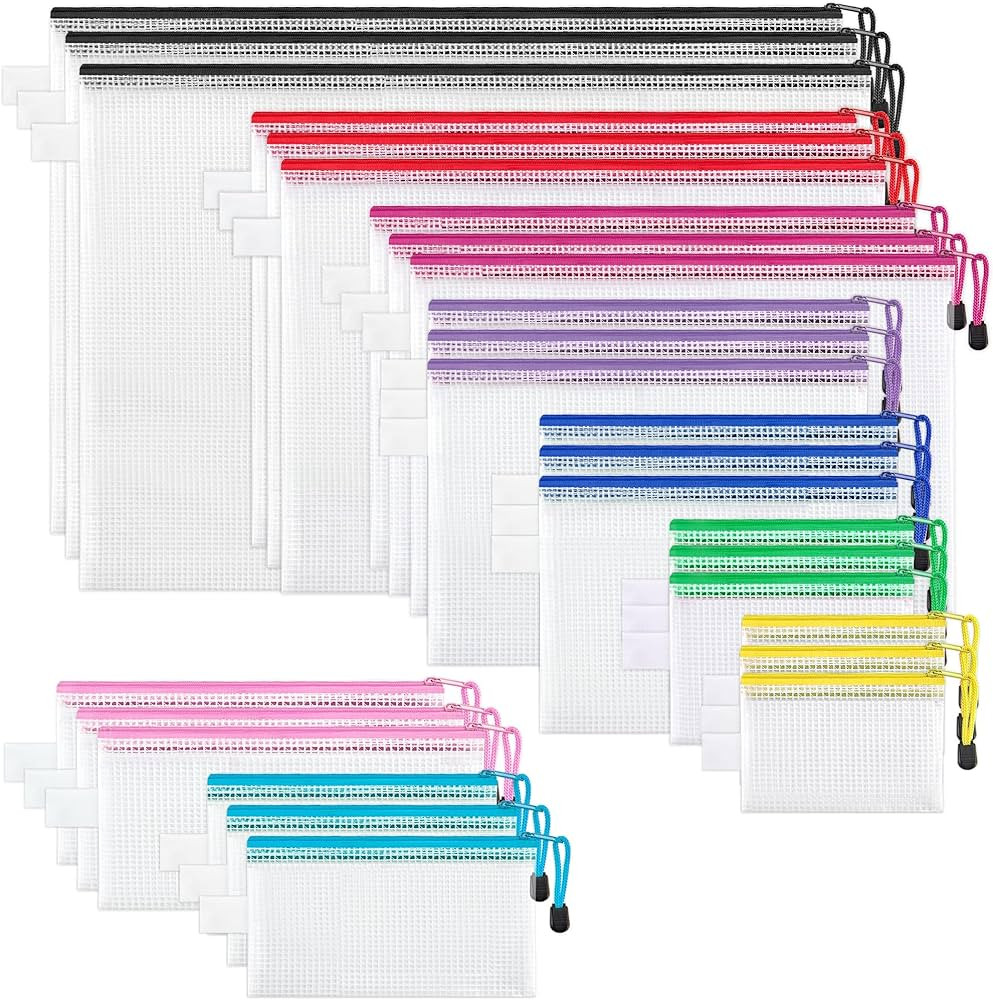 JARLINK 9 Sizes 27 Pack Mesh Zipper Pouch, 9 Colors, Multipurpose Waterproof Zipper File Bags Pla... | Amazon (US)