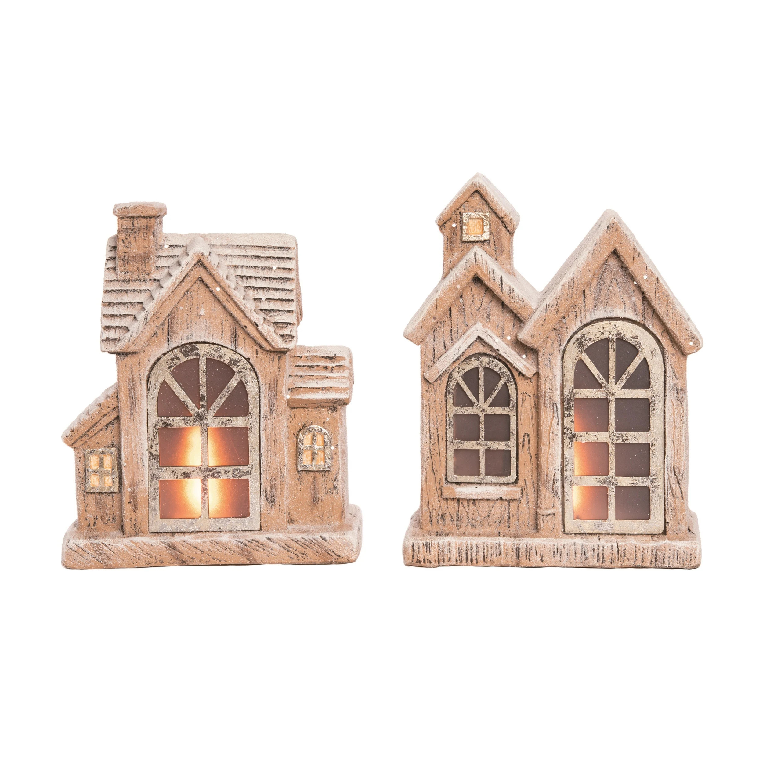 Transpac Resin Light Up Snowy Home Set of 2 Christmas Home Decorations | Overstock