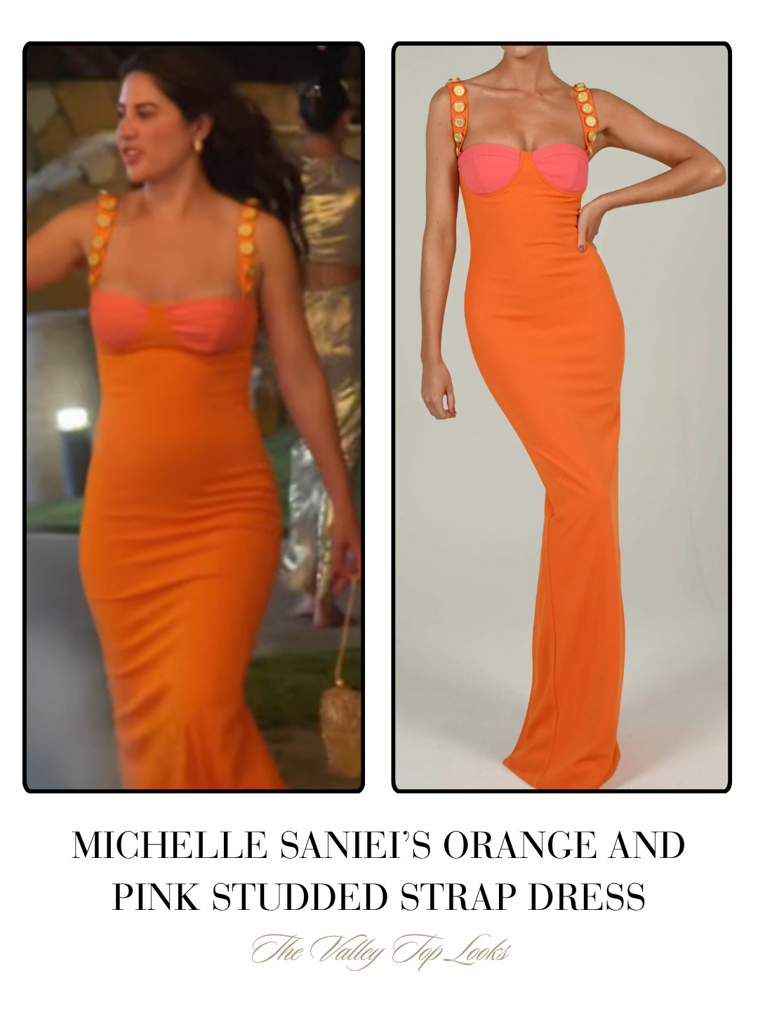 Michelle Saniei's Orange and Pink Studded Strap Maxi Dress 

 