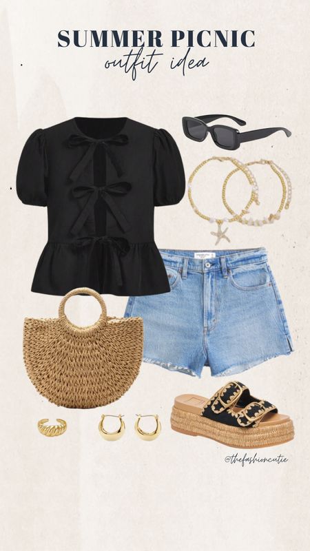 The perfect summer picnic outfit! A front tie top, jean shorts, and chic accessories.

#LTKFindsUnder100 #LTKStyleTip