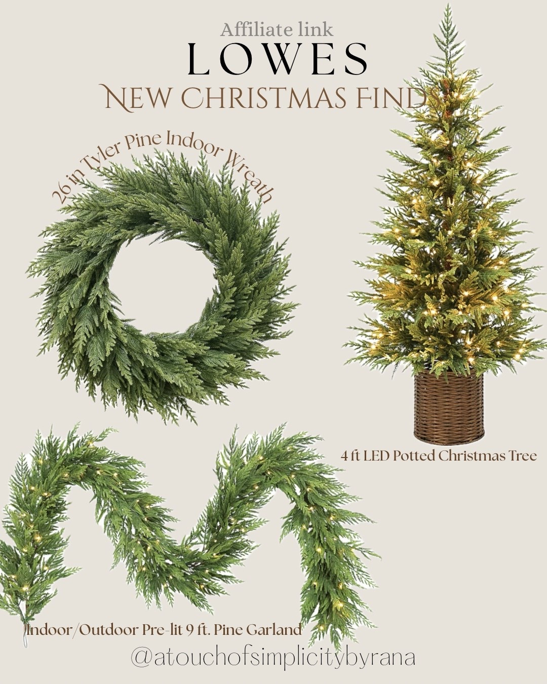 How beautiful are those Lowe’s finds. This potted Christmas tree is just gorgeous. Would make a perfect addition to a cozy corner. Now I know it’s still early, but come September Christmas decor will be selling out fast! 

Indoor wreath, Christmas wreath , Pine Wreath, holiday decor, holiday finds, Christmas in July, potted tree, potted Christmas tree, LED Christmas tree, Pine Christmas tree, 9 ft garland, Christmas garland, mantle decor, indoor Christmas tree, led garland, pre lit garland, indoor/outdoor pine garland, Christmas decor, Holiday Living, Lowe’s finds @lowes

#LTKSeasonal #LTKHome